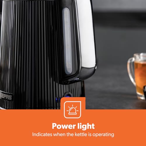 GEEPAS 1.7L Electric Kettle | Rapid Boil Cordless Jug Kettle for Hot Water Tea Coffee | Auto Shut-Off 360° Swivel Base Boil Dry Protection Easy Pour | Arcus Collection Black 3000W