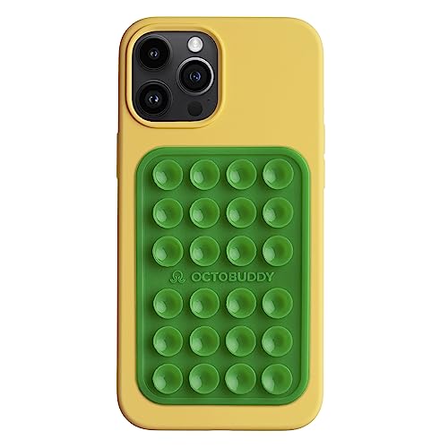 Image of OCTOBUDDY Classic MAX - Silicone Suction Phone Case Adhesive Mount - Hands-Free, Strong Grip Holder for Selfies and Videos - iPhone and Android Compatible - 2.6″ x 3.9″, Spade Green