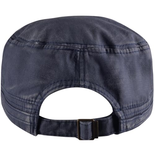 Image of QZUnique Adjustable Flat Top Cap Solid Brim Army Cadet Style Military Hat