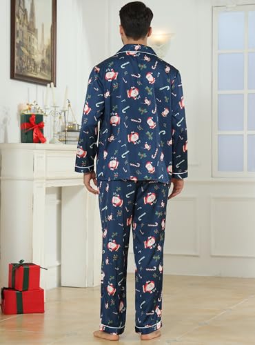 Image of Veseacky Mens Silk Satin Pajamas Set Short Sleeve Sleepwear Button-Down Pjs Sets Two-Pieces Loungewear with Pockets S-XXL