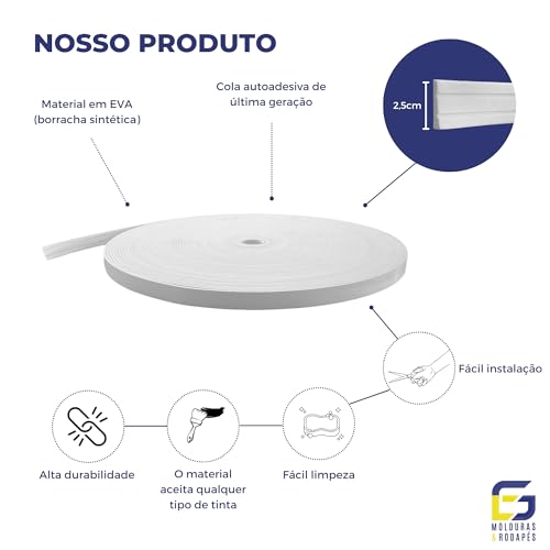 Boiserie Moldura Rodameio Eva Autocolante Júpiter 2,5cmx5mm 10 Metros (Branco)