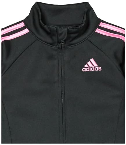 adids Girls 2-Piece Classic Tricot Track Suit Jacket & Pants, Black/Light Pink, 24 Months2