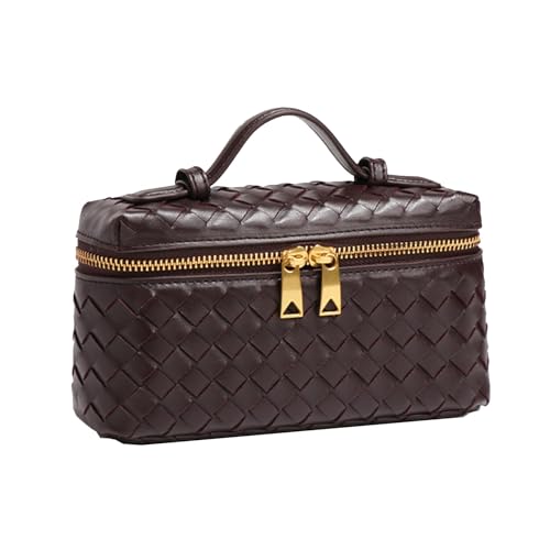 Image of Mini Woven Crossbody Purse Square Box Bags Top-Handle Tote Handbag Shoulder Bag Cute Satchels Trendy (Black-A)