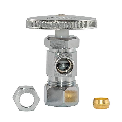 Image of Eastman 3 /8 Inch OD Compression x 5 /8 Inch OD Compression Multi-Turn Angle Stop Valve, Brass Plumbing Fitting, Chrome, 04348LF