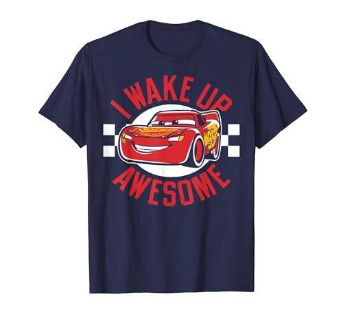Image of Disney Pixar Cars 3 McQueen Wake Up Awesome Graphic T-Shirt T-Shirt, Men, Navy Blue, Medium