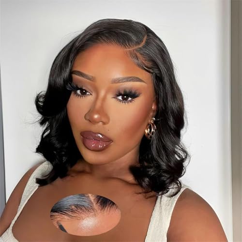 Dunmud 5x5 Wear and Go Glueless Bob Wig Human Hair Pre Plucked Pre Cut Glueless Wigs for Black Women Body Wave Lace Front Wigs Human Hair No Glue Lace Closure Wig for Beginners 180% Density 12 Inch