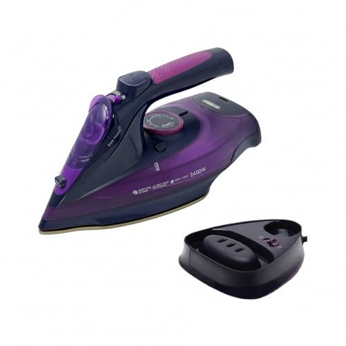 MOKEKA Ferro da Stiro a Vapore Senza Fili 2400W, Piastra in Acciaio Inox, Funzione Cordless e con Filo, Stiratura Verticale e Orizzontale, Sistema Antigoccia e Autopulizia, Riscaldamento Rapido per Ca
