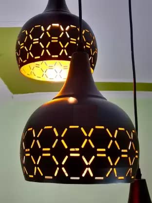 Image of Desidiya Metal Cutted 3 Light Cluster Hanging Light Ceiling Pendant Lights for Home Decoration Living Room /Hall /Balcony /Restaurant Bar Lighting (Bulb not Included - Small - Black)