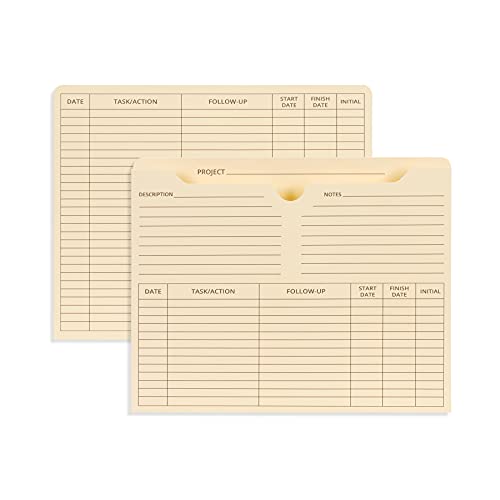 Blue Summit Supplies 50 Project File Folders, Reinforced Straight Cut Tab, 2 Inch Expansion Pocket, Preprinted Project Management Folder Design, Letter Size, Manila, 50 Pack #TOP1