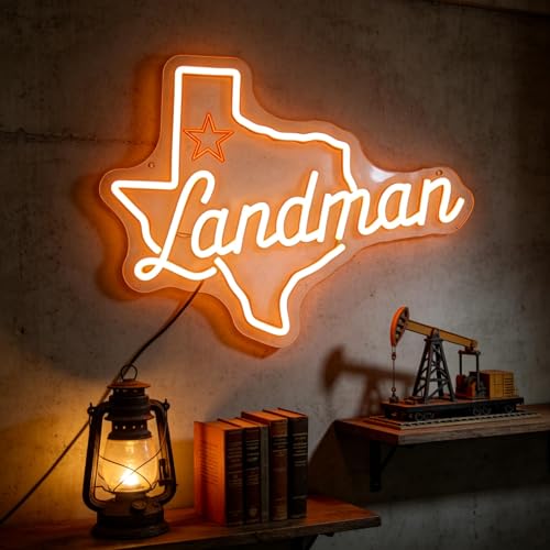 Image of Texas Neon Sign,Landman Mrech | Texas State Outline with Star & Script Lettering, 15.7 inchx11.8 inch Yellow LED Wall Light for Man Cave, Bar, Office, USB Powered