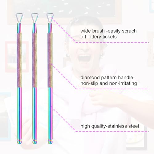 Image of Ymapinc 3Pcs Lottery Ticket Scratcher Tool, Metal Lotto Ticket Scratcher, Scratching Aid for Lottery Enthusiasts,Stainless Steel,Rainbow Finish,Portable and Easy to Use