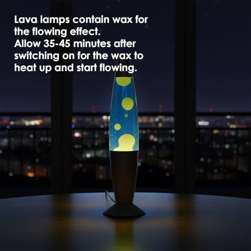 Image of KARP 13 Inch (Rocket Shap) Lava Lamp | Blue Water & Yellow Lava Motion | Metal & Glasss | 220-240V 50Hz | SES R39 E14 20W Bulb Included | Plug-in with ON /Off Switch | Ideal Decor & Gift