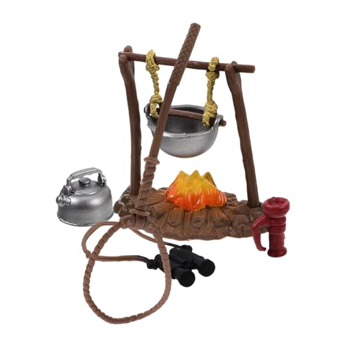 TOYANDONA Dollhouse Stove Kitchen Furniture: Miniature Hanging Stove Tea Kettle, Fairy Garden Camping Accessories Pretend Toys Bonfire Figurine Micro Landscape