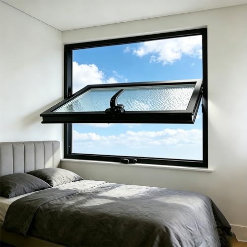 Image of Weatherproof 360° Rotatable Shed Windows – Tempered Glass Flush Mount with Safety Lock Handle, Metal Frame for Basement Garage Bathroom Kitchen Ventilation(Black,30x30in/76.2x76.2cm)