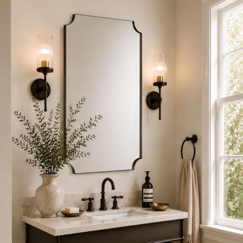 Image of TEHOME Oil Rubbed Bronze Bathroom Vanity Mirror, Dark Bronze Asymmetrical Bathroom Mirrors, 24x36''
