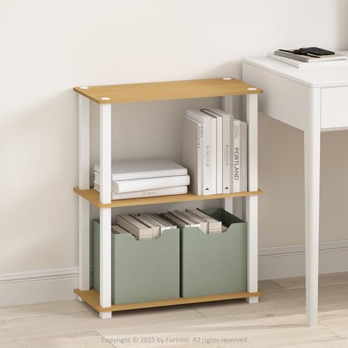 Image of Furinno Turn-S-Tube Book Shelf, 3-Tier Bookshelf, Multipurpose Bookcase with Square Tube, 11.6 x 23.6 x 29.6, for Living Room, Bedroom, Home Office, Beech /White