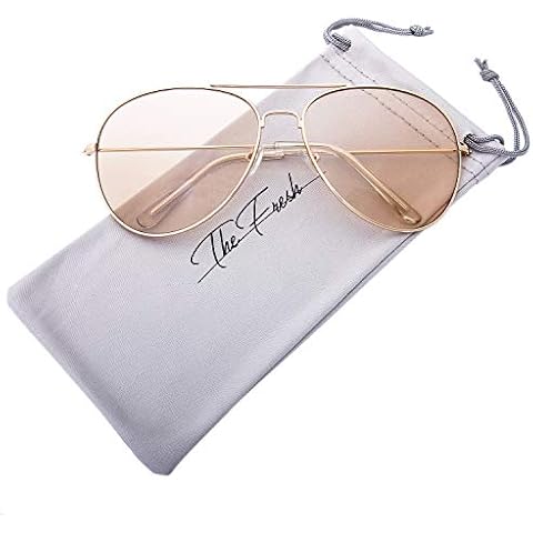 The Fresh Classic Metal Frame Light Color Lens XL Oversized Aviator Sunglasses with Gift Box (4-Glod, Brown) Cover