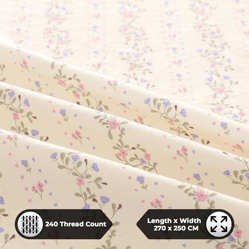 Image of Story@Home King Size Bedsheet | Air Cotton Flatsheet King Size with Two Pillow Covers| 240 TC | Super Soft Bed Sheet for King Size Bed | Floral Design (270 x 250 cm, Off White & Blue)