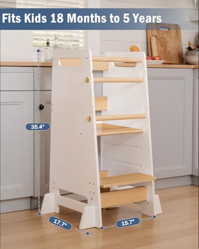image for Mangohood Toddler Learning Standing Tower, Adjustable Height Kids Kitc