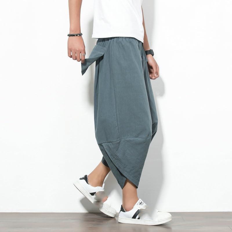 GUOYUXIAO Men's Pants Summer Linen Capri Casual Wide-Leg Large Size Trouser for Male3