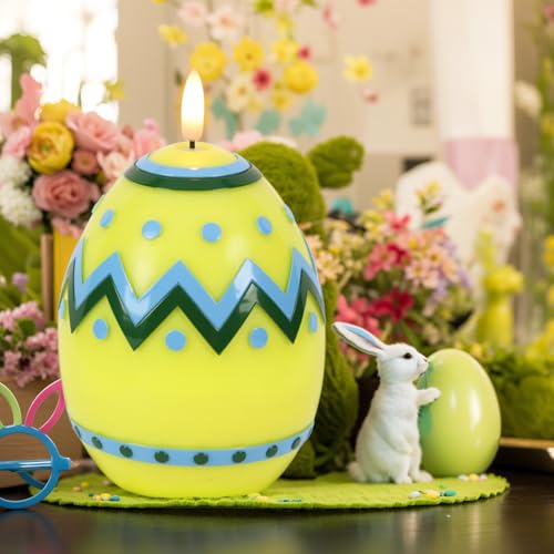 Image of Easter Flameless Candles Battery Operated with 6 Hour Timer Battery Operated Real Wax Color Painted Easter Egg Shaped LED Flickering Candles Dinner Spring Holiday Decor(Yellow, 2.4 inchD x 6.3 inchH)