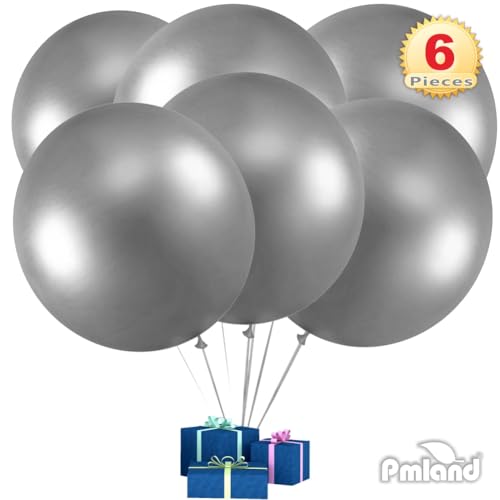 Image of PMLAND 6 Pcs Silver 36 Inch Giant Balloons for Birthday Party Decorations | Silver 36 inch jumbo balloons for birthdays, weddings, graduations, backdrops, balloon arches, helium use and event decor.