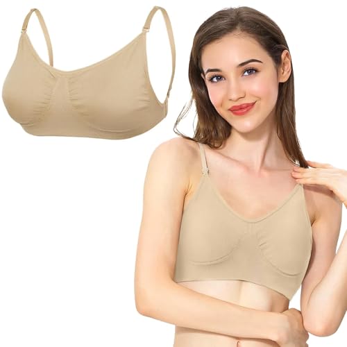 Zenmarkt Nude Dance Bra - Backless Ballet Bra with Clear Straps, High Elasticity, Non-Slip, Silicone Pads for Girls, Women