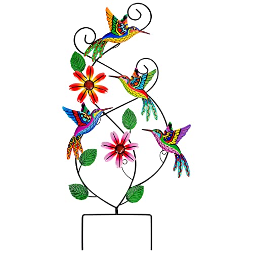 28 Inch Metal Hummingbird Garden Stake Decorative Outdoor Colorful Hummingbird Art Metal Wall Decor Trellis For Climbing,Metal Spring Yard Decorations For Outdoor Lawn Pathway Patio #TOP20