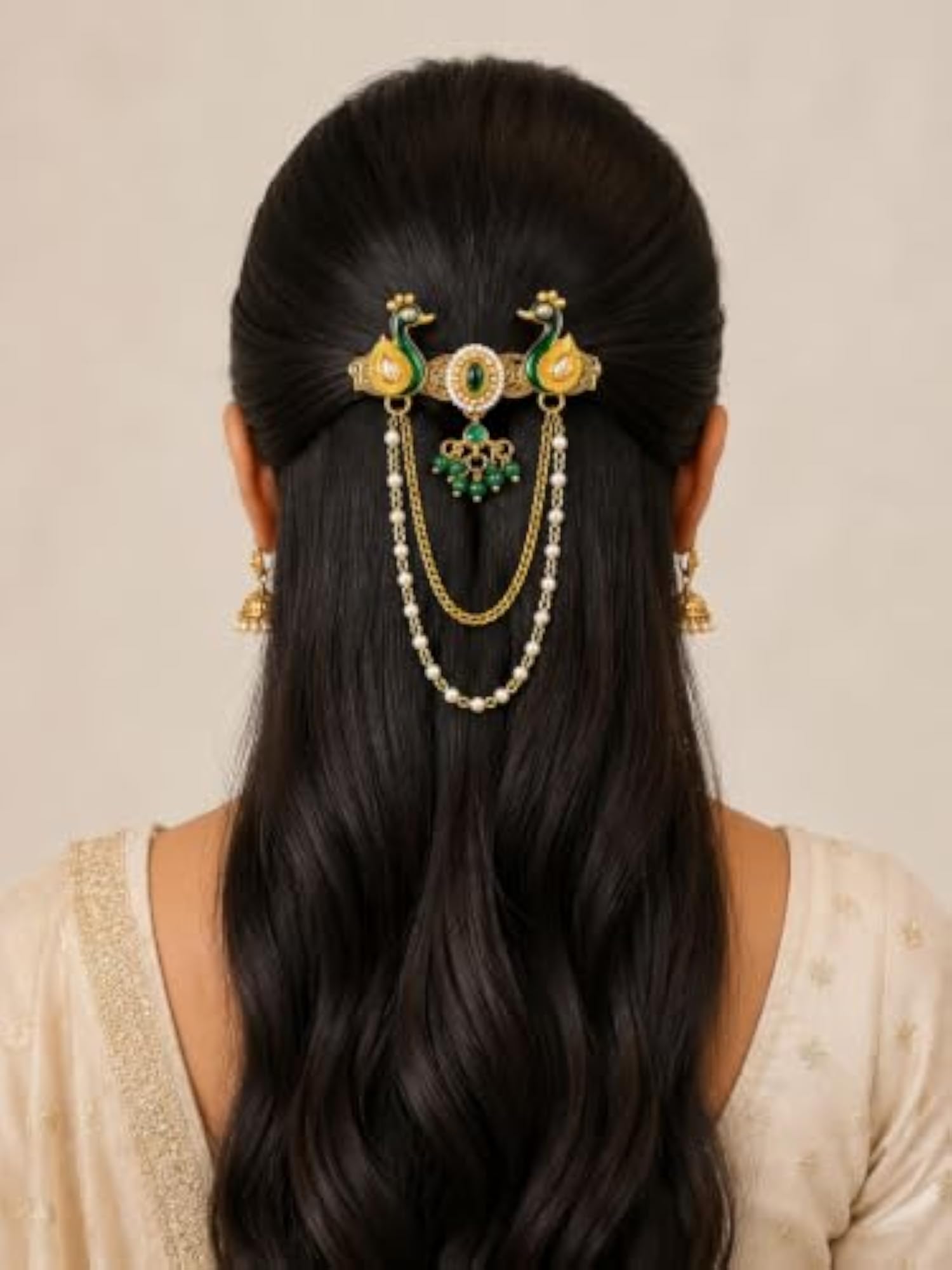 Bridal Peacock Juda Pin with Pearl Chain for Women