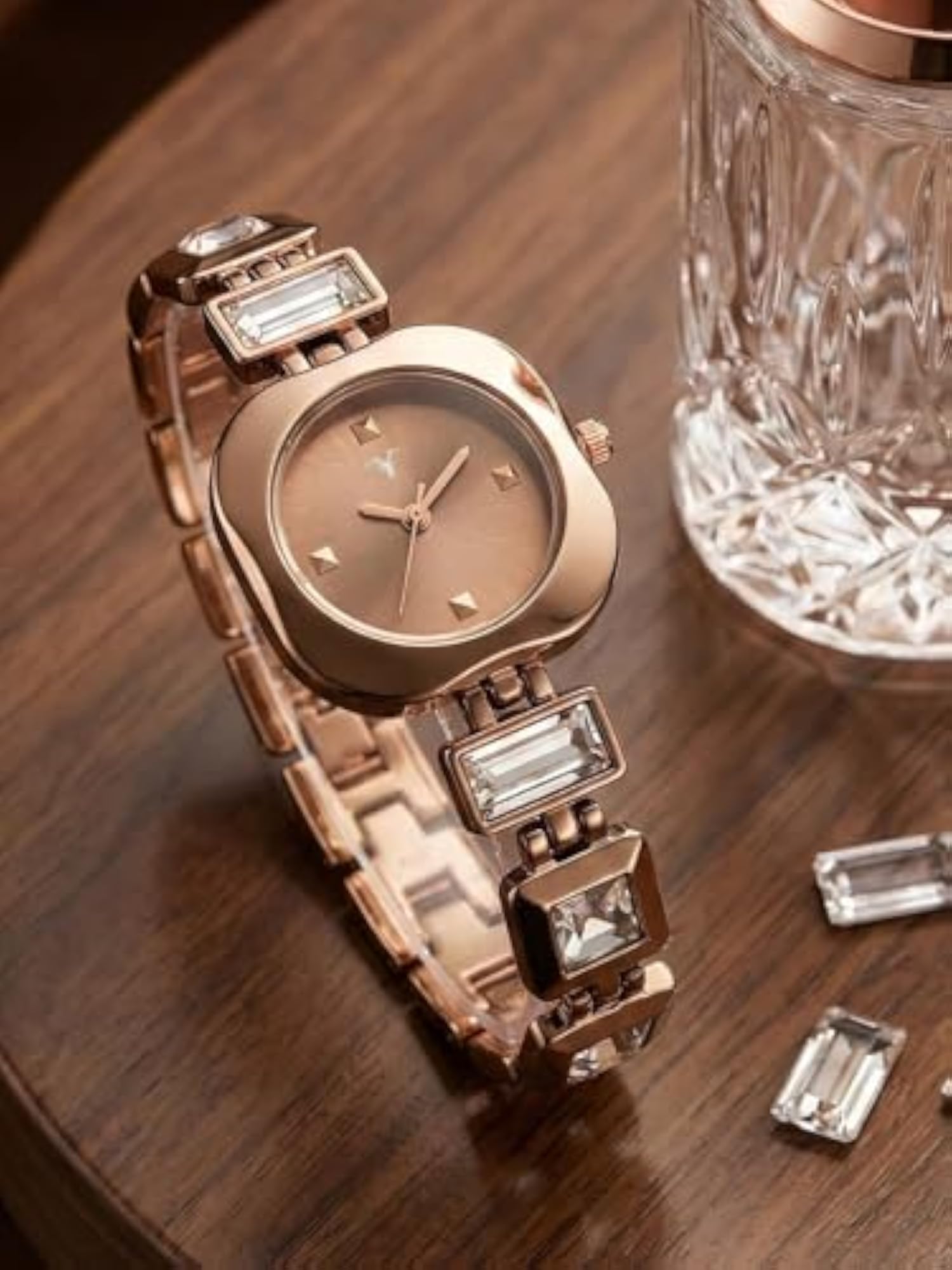 Women's Diamond-Studded Analog Watch with Square Dial