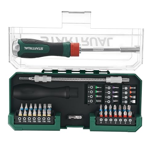 STARTRUAL 43-Piece Ratcheting Flexible Screwdriver Set Premium S2 Bits Flexible extension and Adapter with Storage Case for DIY Home Repair Computer Bicycle for Tight Spaces
