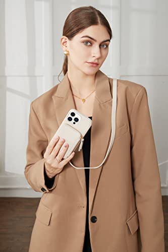 Zve Iphone 12 Pro/Iphone 12 Wallet Case, Zipper Crossbody Phone Case With Rfid Blocking Credit Card Holder Wrist Strap Purse Cover Gift For Women For Iphone 12 Pro/Iphone 12（6.1 Inch）-Beige #TOP7