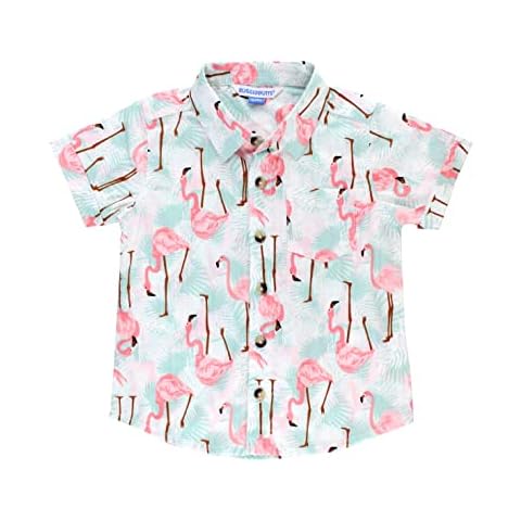 RUGGEDBUTTS Vibrant Flamingo Short Sleeve Button Down Shirt - 6-12m Cover