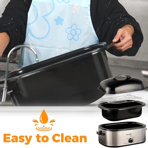 Image of 22 Quart Electric Roaster Oven with Visible & Self-Basting Lid, Large Turkey Roaster with Defrost Warm Function, Adjustable Temperature, Removable Pan Rack, Stainless Steel