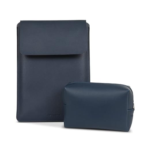 Enthopia Case Cover for MacBook Pro 13 inch Case (2016 to 2019 Release - Model A1706/A1708/1989/2159) - Vegan Leather Sleeve and Organiser Pouch - Navy Blue