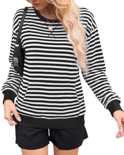Image of AUSELILY Women's Striped Sweatshirt Loose Long Sleeve Jumper Top, M
