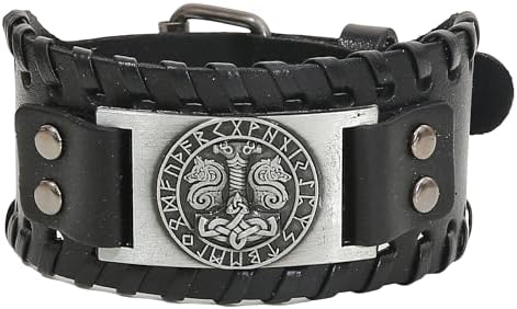 GelConnie Viking Bracelet Punk Leather Cuff Bracelet Gothic Leather Wristband Bracelet with Nordic Amulet Scandinavian Talisman Celtic Pagan Jewelry