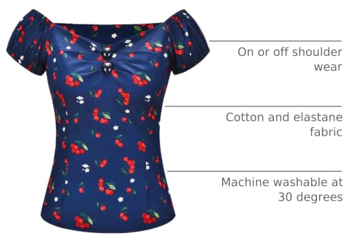 Image of YARN & INK Women's Rockabilly Tops 1950s Pinup Shirt Casual Off Shoulder Vintage Blouse