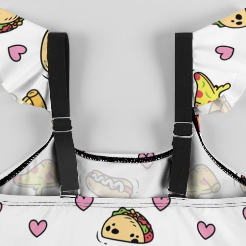 Girls One Piece Swimsuit Macaroni Cheese Pasta Food Ruffles Swimwear Bathing Suits 3-12 Years3