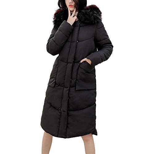 Berrykey Cappotto Da Donna Lungo Con Cappuccio In Finto Parka, Nero / Nero, Xl