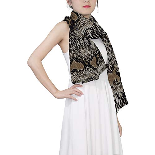 Real Snake Skin Animal Texture Brown Grey White Women Long Silk Scarf, Shawl Chiffon Large Stole Headscarf, Lightweight Sunscreen Satin Scarves Wraps for Wedding Party Gift3