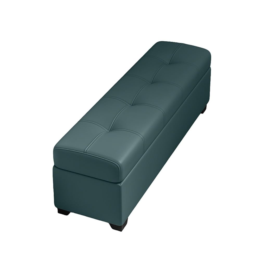 Banc de rangement en cuir vert 100cm pour bout de lit et salon