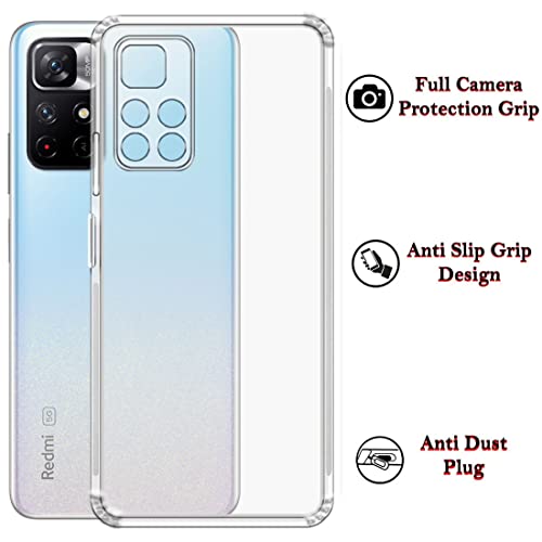 Image of Slim Soft Silicon *Anti Dust Plug* Shockproof Transparent TPU Back Case Cover for Mi Redmi Note 11T 5G / Poco M4 Pro 5G - Clear