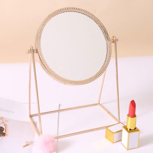 Espejo redondo de maquillaje metálico color oro rosa miniatura 4
