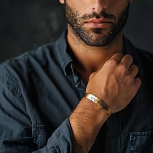 Bracelet en Or 14k gravé : manchette large ouverte d'exception - 5