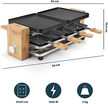 Princess 01.162910.02.001 Raclette Pure 8-UK, Bamboo, 1200 W, Bamboo & Black