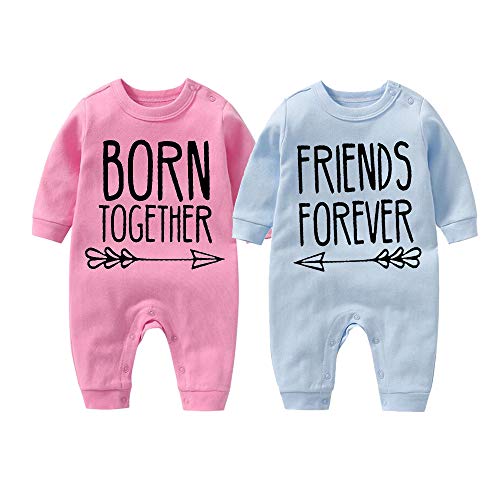 Culbutomind - Grenouillères pour nouveau-nés jumeaux avec inscriptions Born Together et Friends Forever - - XS