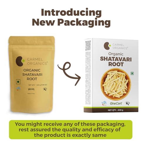 Image of CARMEL ORGANICS Shatavari Root Whole 200 Grams (Pack of 1)| Jaivik Bharat Certified | Asparagus Racemosus | Satavari Kizhangu /Chittamoothi | Non GMO | No Added Preservatives & Additives