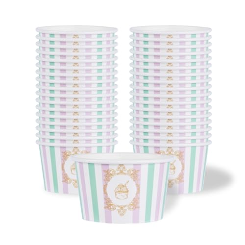 Image of Coppetta 8 Ounce Dessert Cups, 50 Greaseproof Ice Cream Cups - Lids Sold Separately, For Hot And Cold Foods, Purple And Blue Stripe Paper Yogurt Bowls, Disposable, Sturdy - Restaurantware