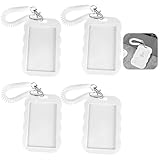 LIQWEI 4 Pcs Photocard Holder, Transparent Photo Card Holder Keychain, ID Badge Holder, Bus Credit ID Bank Card Holders Student Card Photo Protector (Waves White)